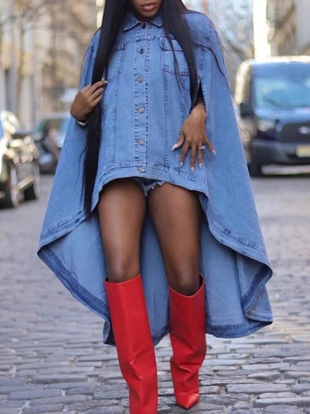 Blue Loose Women's Fit Party Denim Bat Wing Cardigan Jacket